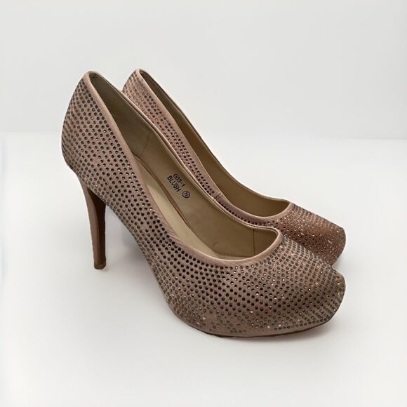 Pink Rhinestone Embellished Round Toe Stiletto Heels Pumps Size 7.5 US - Picture 2 of 15